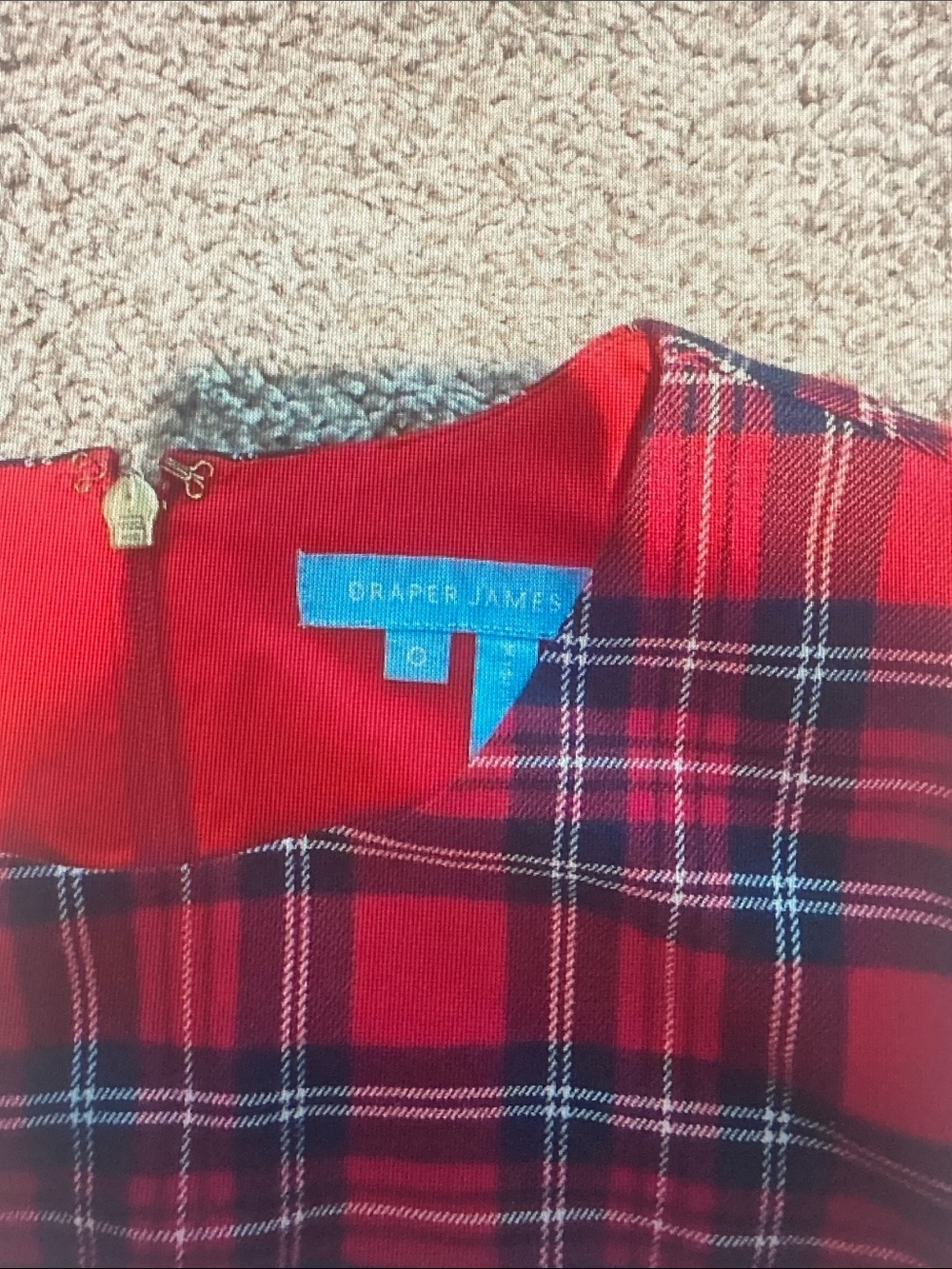 Draper James Red and Black Plaid Short-Sleeve Belted Fit-and-Flare Dress - Picture 2 of 4